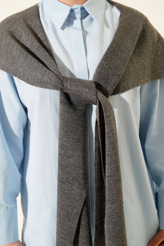 Plain Knit Shoulder Shawl Smoke Gray