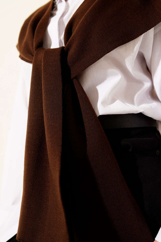 Plain Knit Shoulder Shawl Brown