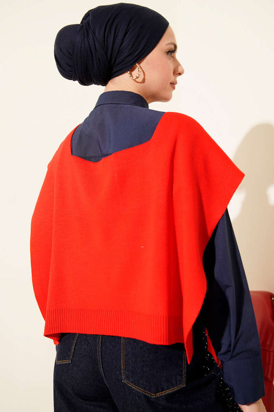 Plain Knit Shoulder Shawl Red