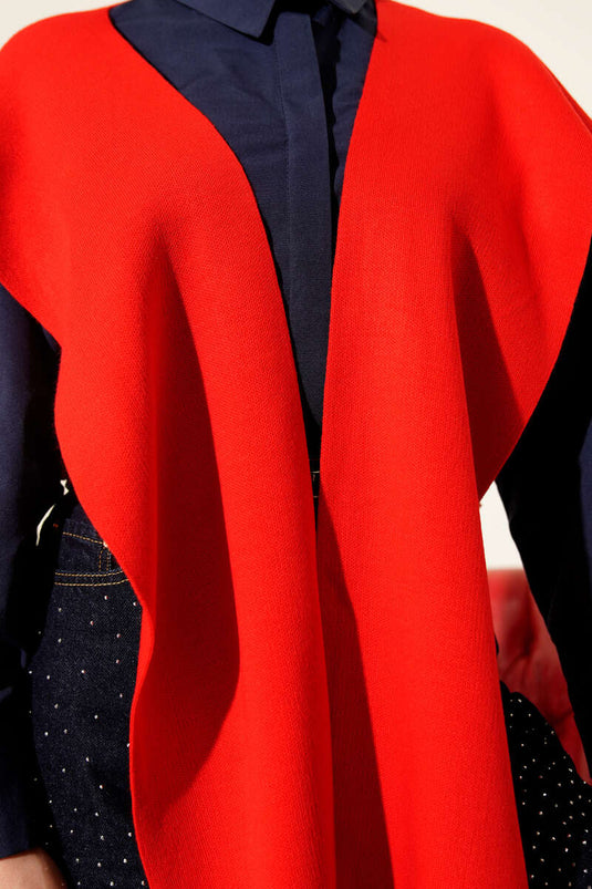 Plain Knit Shoulder Shawl Red