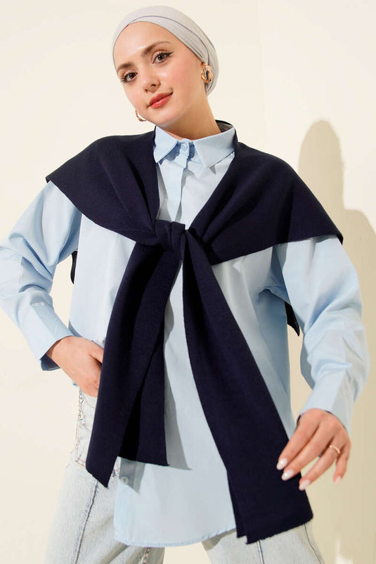 Châle d'épaule en tricot uni bleu marine