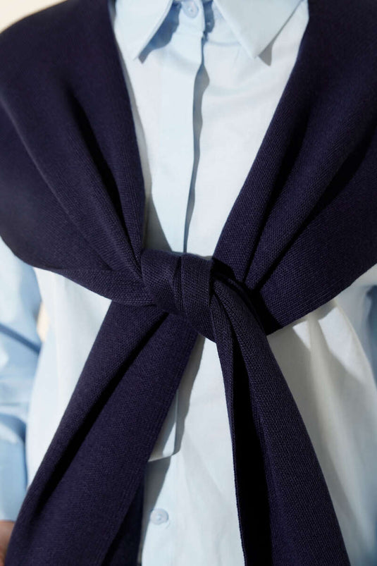 Plain Knit Shoulder Shawl Navy Blue