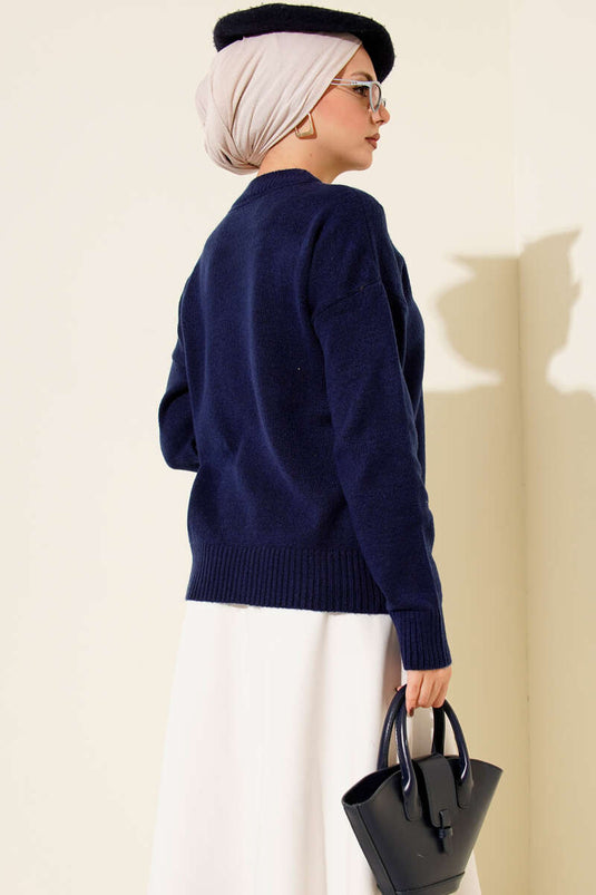 Plain Soft Knit Sweater Navy Blue