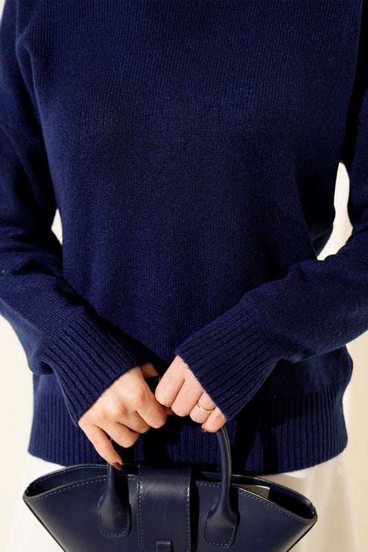 Plain Soft Knit Sweater Navy Blue