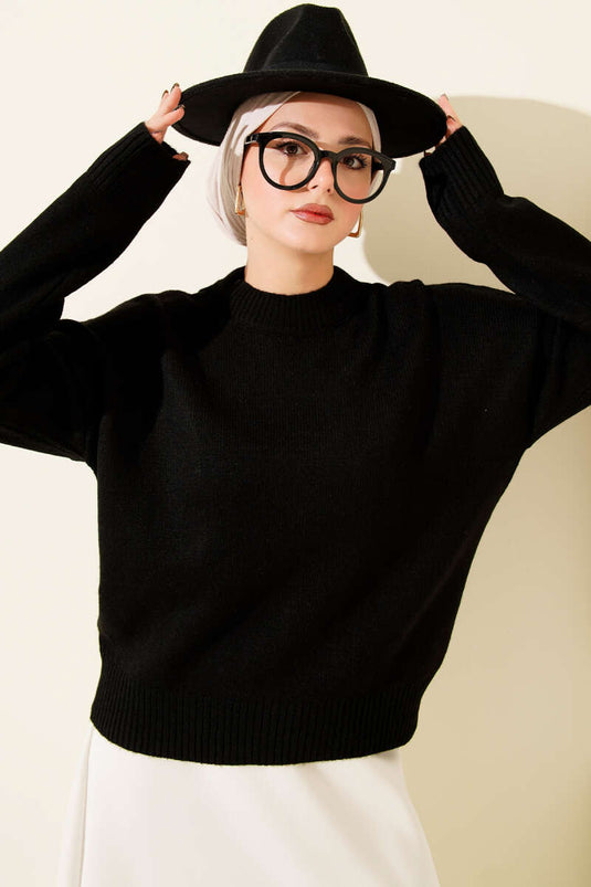 Düz Yumoş Triko Kazak Siyah