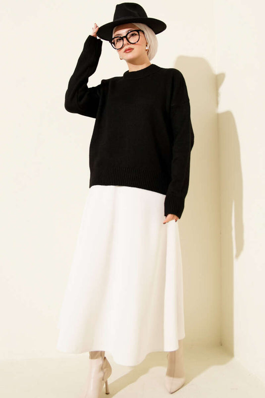 Düz Yumoş Triko Kazak Siyah