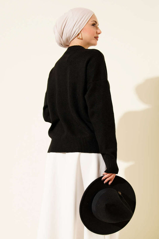 Düz Yumoş Triko Kazak Siyah