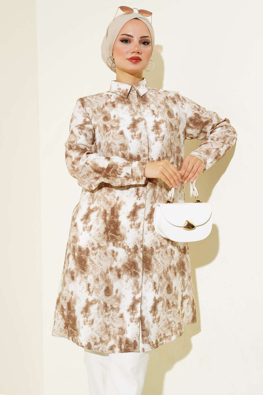 Marbling Pattern Shirt Camel