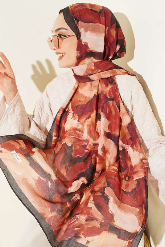 وشاح كراش من الخيزران بنقشة إبرو بلون الطين