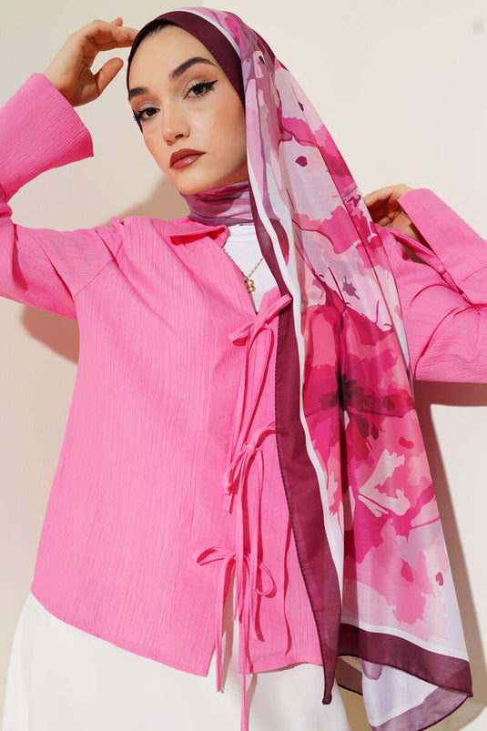 Châle doux à motif floral marbré prune