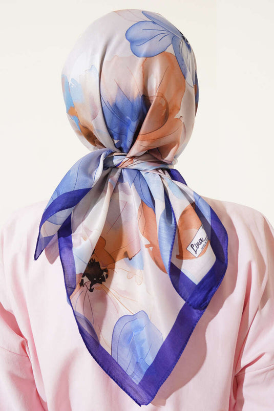 Marbled Floral Pattern Scarf, Navy Blue