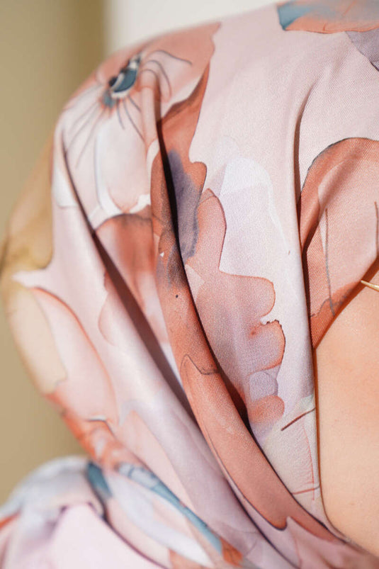 Marbled Floral Pattern Scarf, Tan