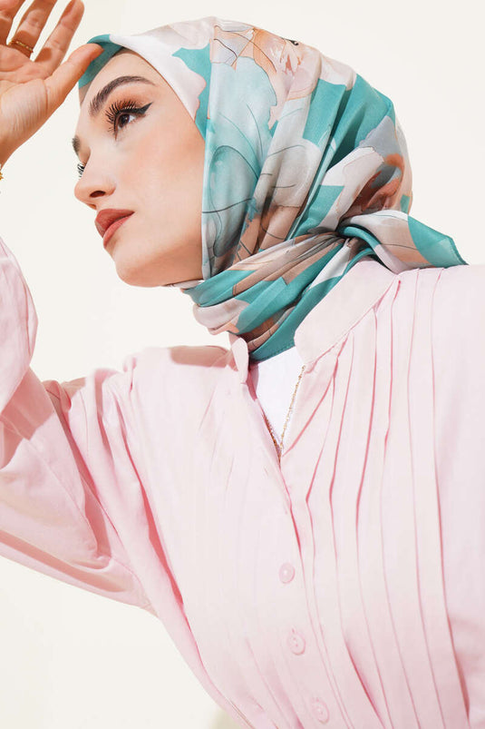 وشاح أخضر بنقشة زهور رخامية