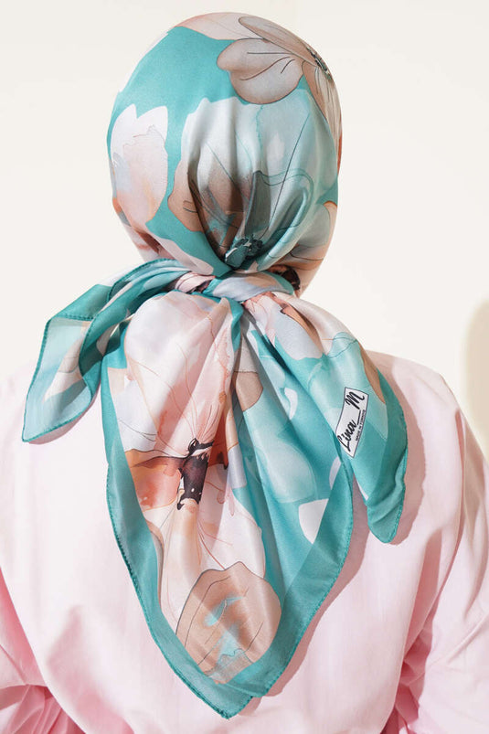 وشاح أخضر بنقشة زهور رخامية