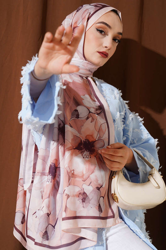 Schal mit marmoriertem Blumenstreifenmuster, Lachs