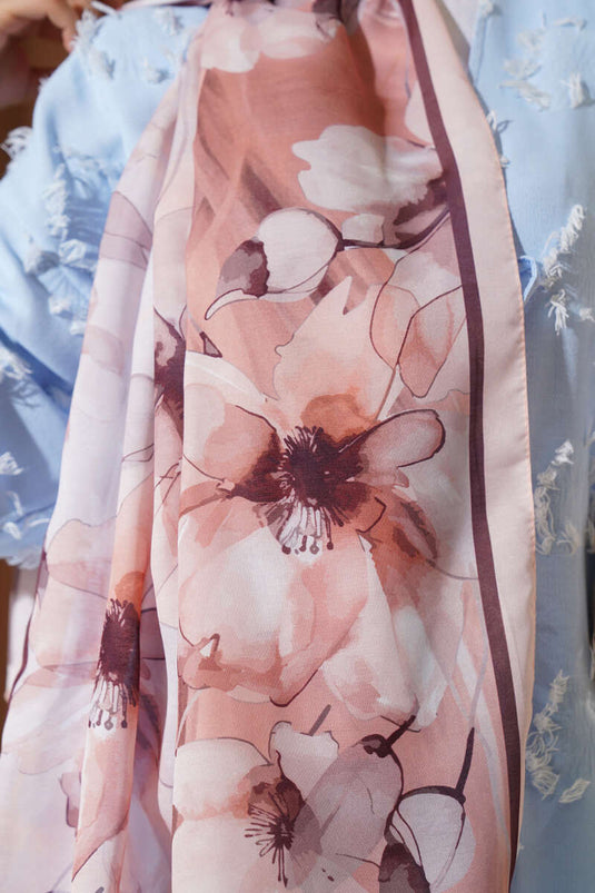 Schal mit marmoriertem Blumenstreifenmuster, Lachs