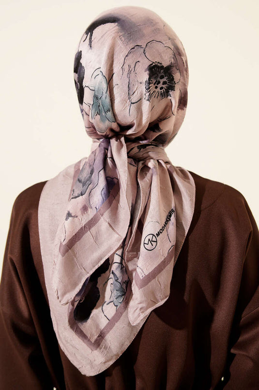 Marbled Floral Bamboo Knit Scarf Beige