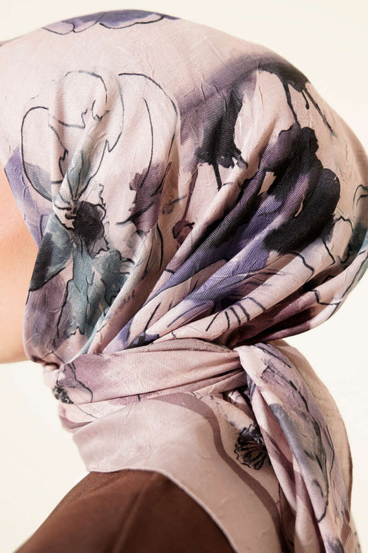 Sciarpa in maglia di bambù con motivo floreale marmorizzato beige