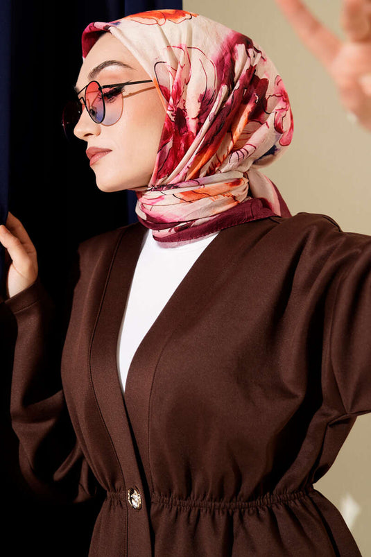 وشاح بامبو كراش مزخرف بأزهار ملونة بورغندي