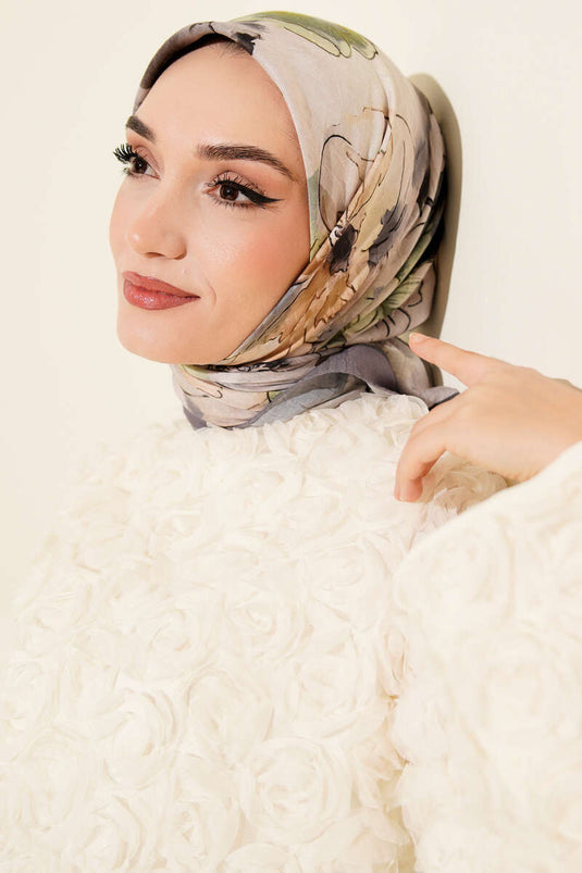 Marbled Floral Bamboo Knit Scarf, Smoke Grey