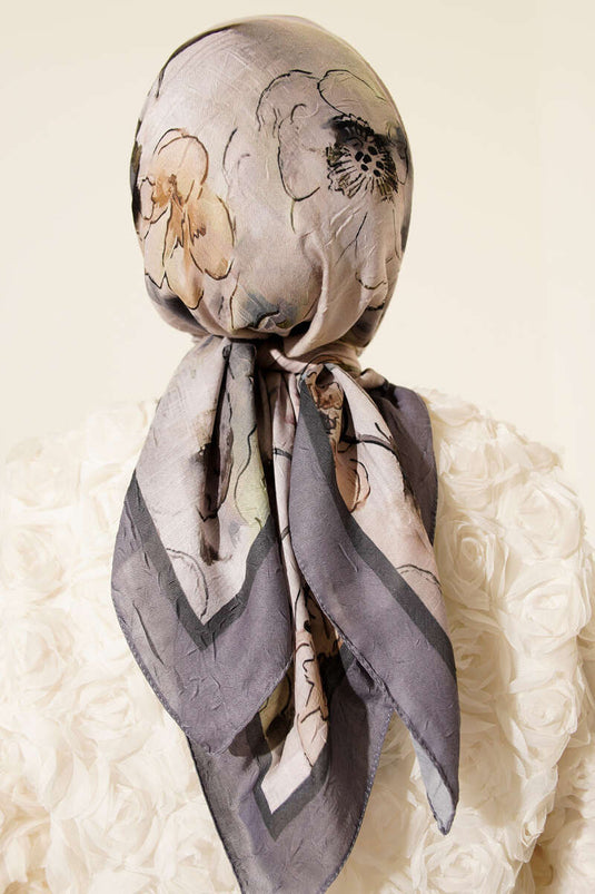 Marbled Floral Bamboo Knit Scarf, Smoke Grey
