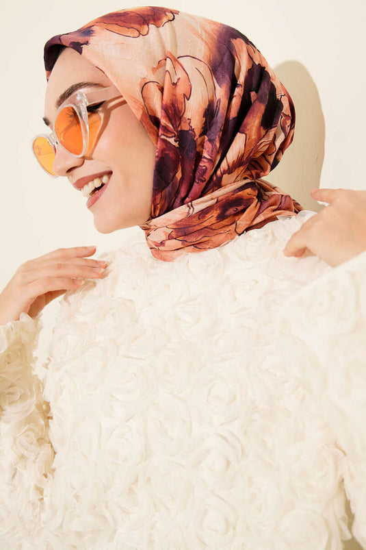 Marbled Floral Bamboo Crush Scarf Coffee