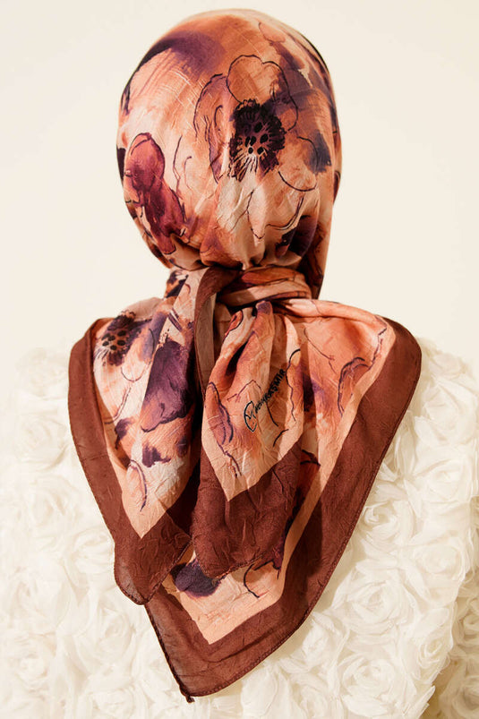 Marbled Floral Bamboo Crush Scarf Coffee
