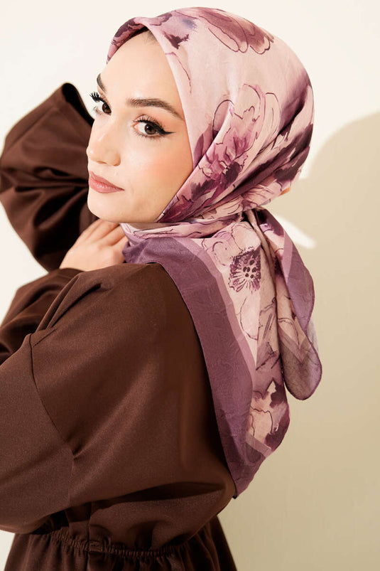 Marbled Floral Bamboo Crush Scarf Dark Lilac