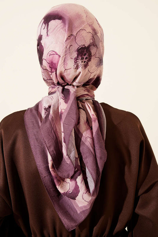 Marbled Floral Bamboo Crush Scarf Dark Lilac