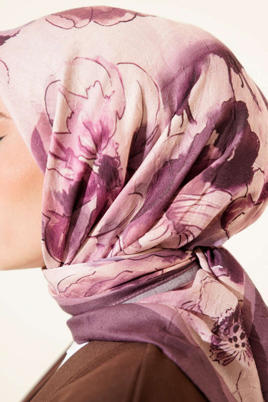 Sciarpa in bambù con stampa floreale marmorizzata lilla scuro