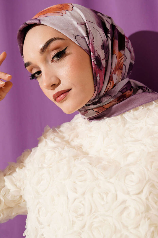 Marbled Floral Bamboo Knit Scarf Lilac