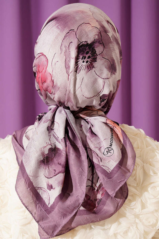 Marbled Floral Bamboo Knit Scarf Lilac