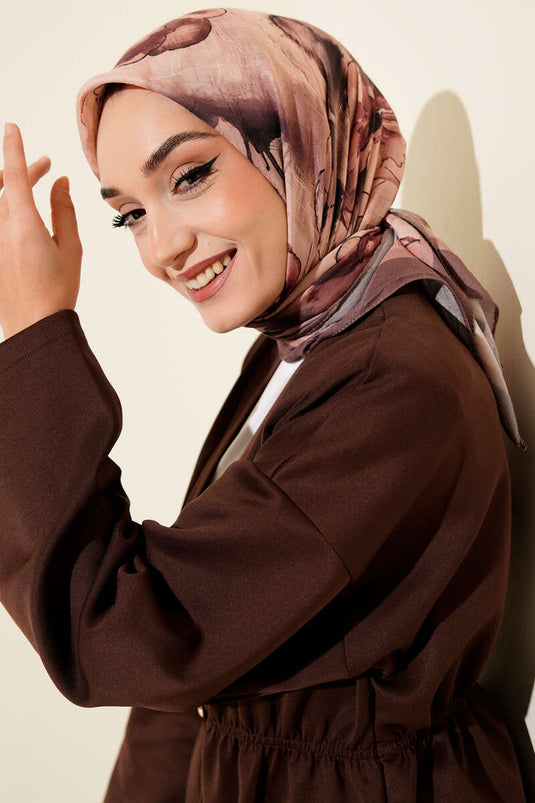 Multicolored Floral Bamboo Crinkle Scarf Mink