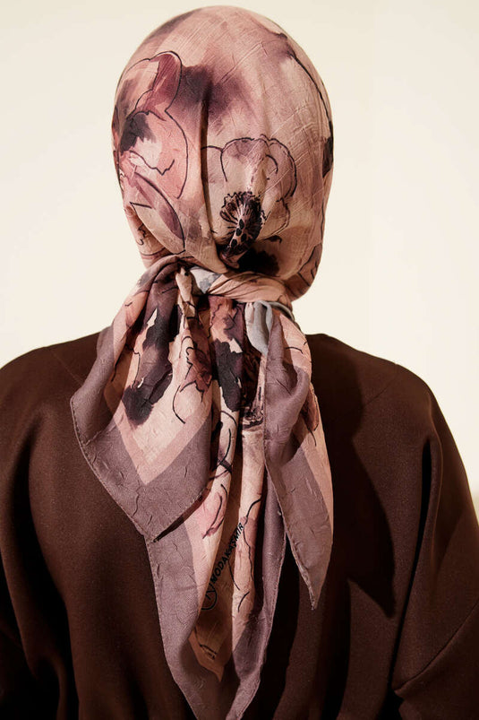 Multicolored Floral Bamboo Crinkle Scarf Mink