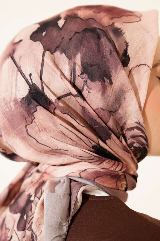 Multicolored Floral Bamboo Crinkle Scarf Mink