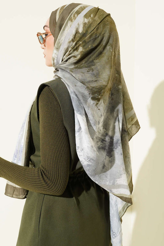 Marbled Pattern Bamboo Kashgan Shawl Khaki