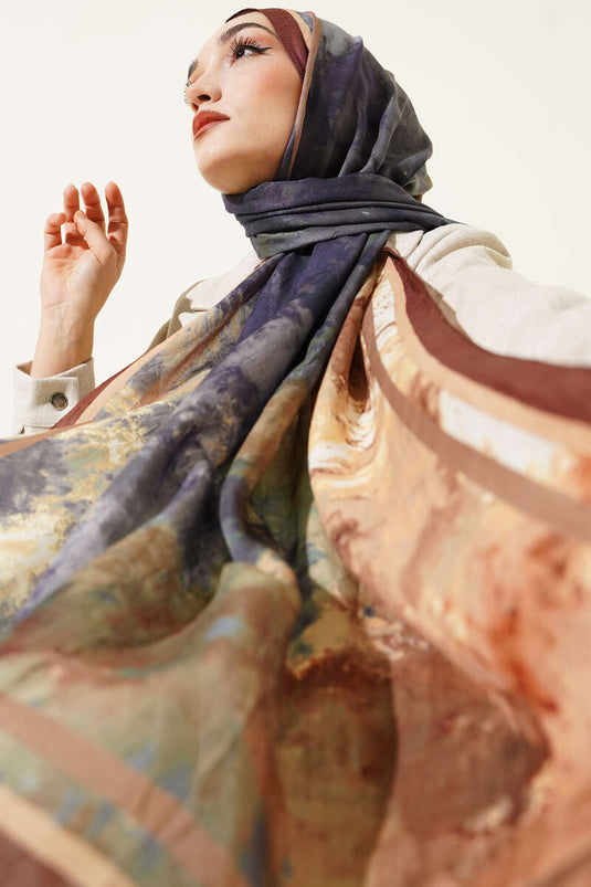 Marbled Pattern Bamboo Knit Scarf in Coffee