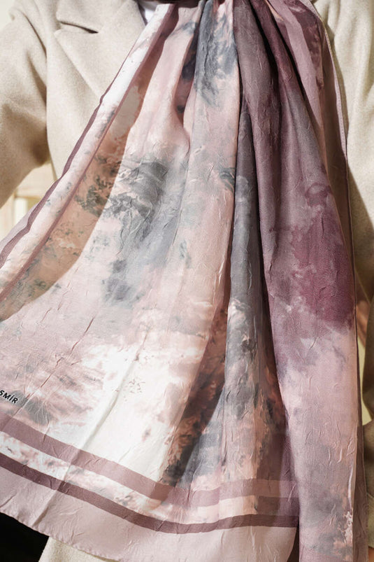 Chal de bambú con estampado jaspeado en beige arena