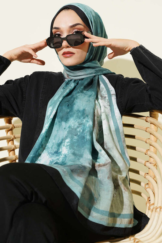 Marbled Pattern Bamboo Knit Scarf Black Green