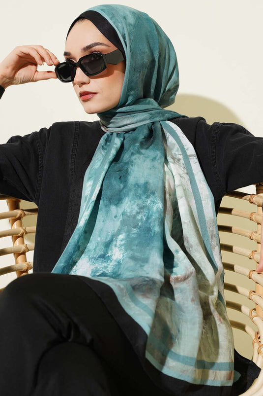 Marbled Pattern Bamboo Knit Scarf Black Green