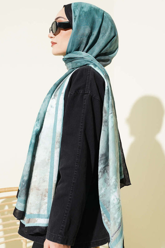 Marbled Pattern Bamboo Knit Scarf Black Green