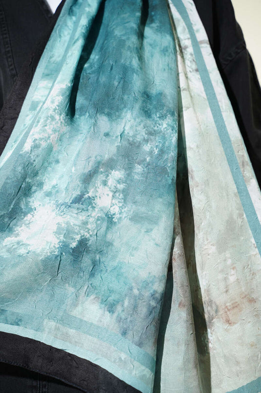 Marbled Pattern Bamboo Knit Scarf Black Green