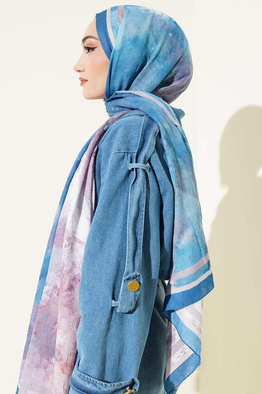 Marbled Pattern Bamboo Crush Scarf Soft Blue