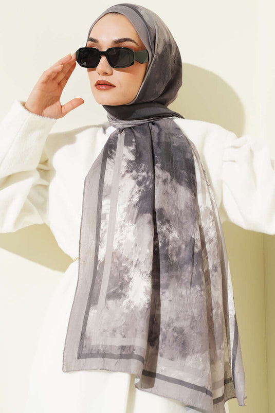 Marbled Pattern Bamboo Crush Scarf Stone Grey