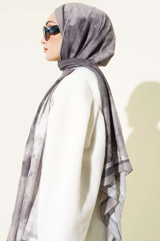 Marbled Pattern Bamboo Crush Scarf Stone Grey