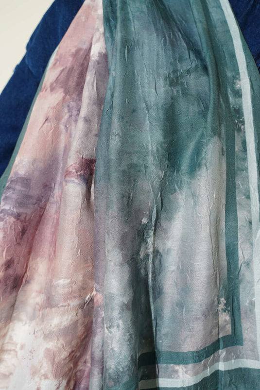 Ebruli Desen Bambu Kraş Şal Zümrüt