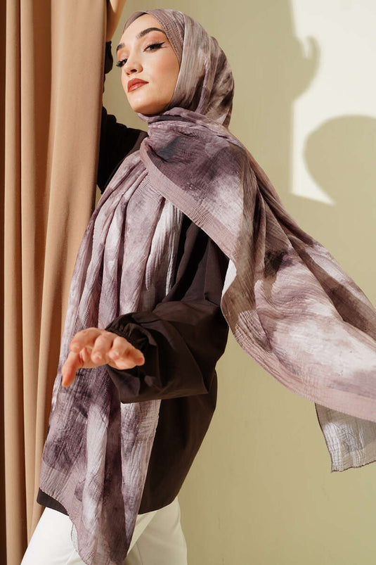 Écharpe mousseline à motif ébré brun sable