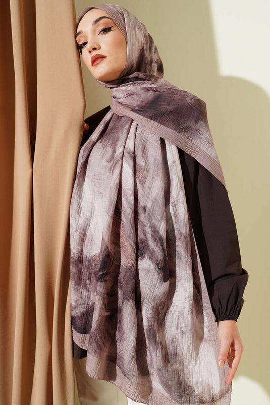 Écharpe mousseline à motif ébré brun sable