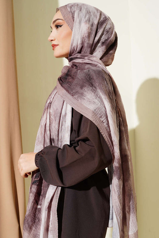 Écharpe mousseline à motif ébré brun sable