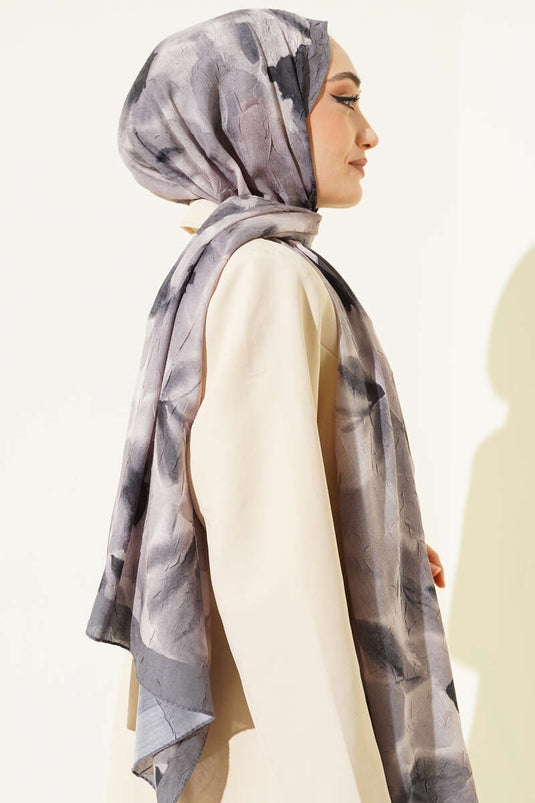 Ebruli Patterned Bamboo Crêpe Shawl Gray